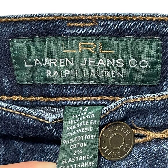 LAUREN RALPH LAUREN High Rise Dark Wash Slim Straight Ankle Jeans 14 - Picture 3 of 6